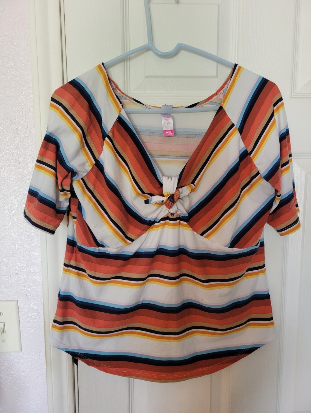 Striped Knot-Front Women’s Top in Rust Multi